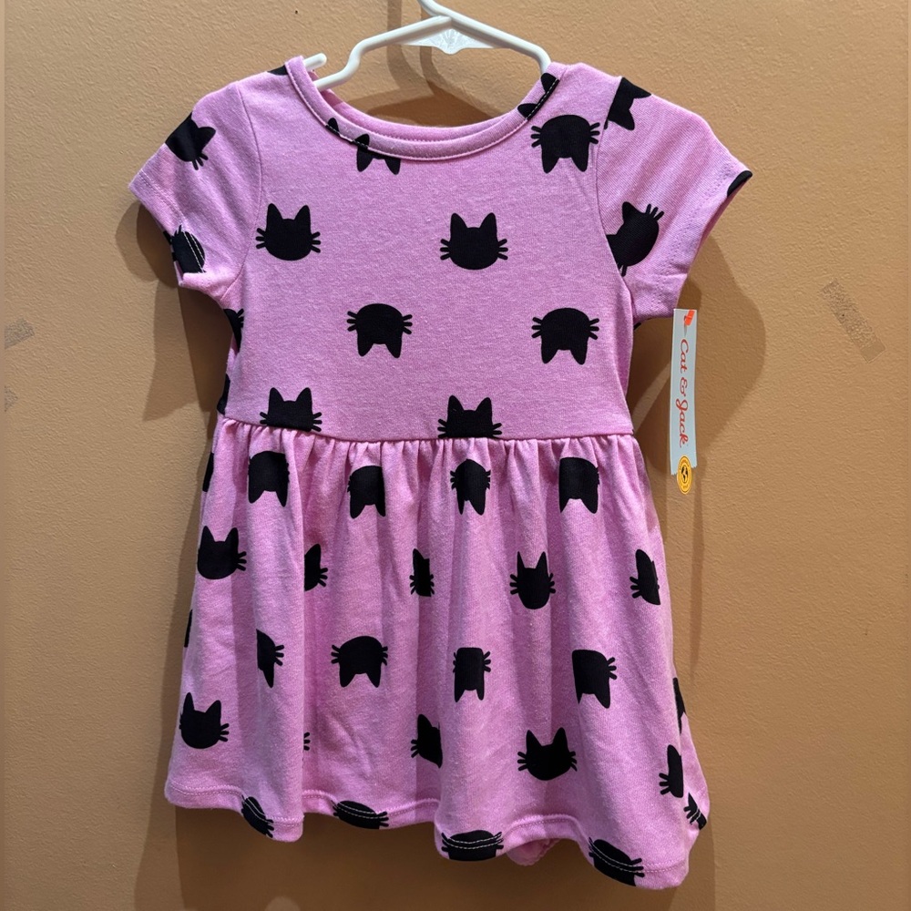Cat and Jack Purple Black Cat Faces Print Kids Dress Size 18 Months NWT